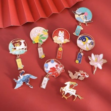 中国风好运招财祈福胸针复古文艺祝福徽章国潮仙鹤锦鲤别针装饰品 中国风【10件套】