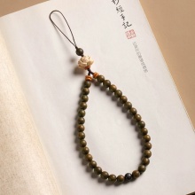 琼睿绿檀木手机挂绳黄杨木莲花国风短款手机链檀香手腕绳女高级挂件木质挂绳精致挂饰新中式手机壳挂绳串珠绳
